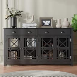 Modern Buffet Cabinet with Drawers, Wood Sideboard Buffet Cabinet with 4 Acrylic Glass Doors, Freestanding Bar Cabinet