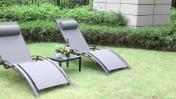 Aluminum Lounge Chair for Outside with 5 Adjustable Positions+Table 3Pcs Chaise Outdoor for Pool, Garden,Beach,Camping,Backyard