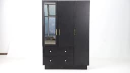 Modern Wooden Armoire Wardrobe Closet with Hanging Rod for Bedroom, 3 Door Wardrobe Closet with Mirror & LED Lights,White
