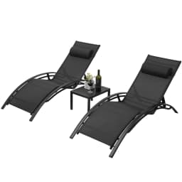 3Pcs Sun Lounger Recliner Set Aluminum Chaise Lounges,Table,Reclining Chair with 5 Adjustable Backrest, Head Cushion,4 Colour