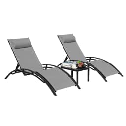 3Pcs Sun Lounger Recliner Set Aluminum Chaise Lounges,Table,Reclining Chair with 5 Adjustable Backrest, Head Cushion,4 Colour