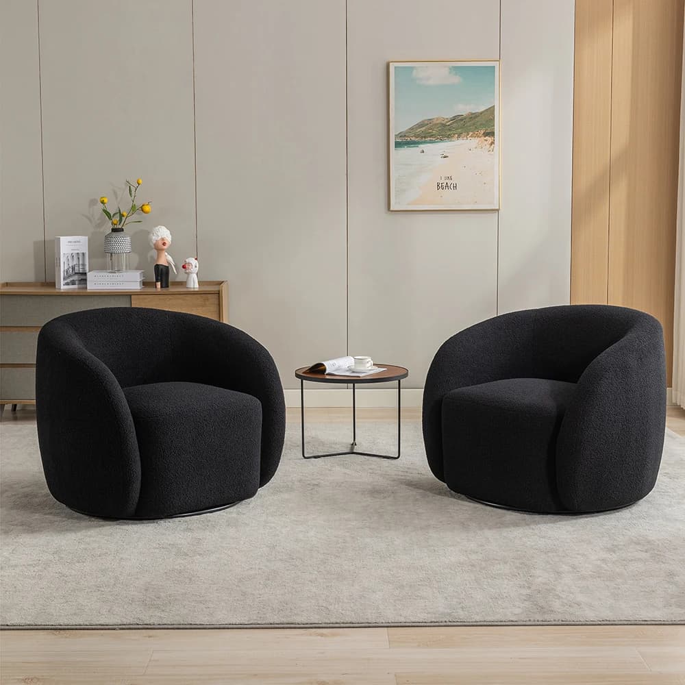 SEYNAR Modern Velvet 360 Degree Swivel Accent Armchair Set of 2,Upholstered Round Barrel Side Chair for Living Room