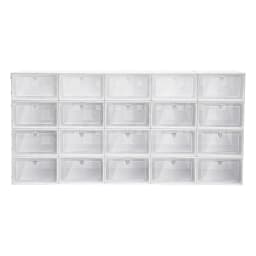 20 Pcs Foldable Shoe Boxes Plastic Shoe Organizers Stackable Shoe Storage Cases Flip-Type Shoe Boxes W/ Clear Lid White Home Sto