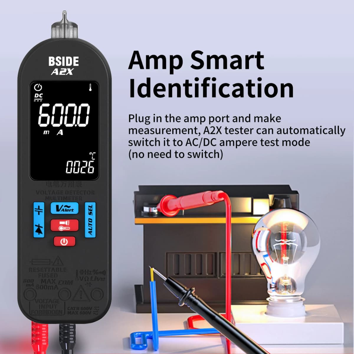 BSIDE Smart Digital Multimeter, ACDC Voltage 620V Multifunction Voltmeter, Current Capacitance Ohm Connected Hz NCV Diode Tester