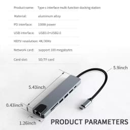 7 in 1 Type C Docking Station with Sd TF Card Reader Ethernet PD Ports USB 3.0 and Ports USB 3.0 2.0 for MacBook Pro Air HP XPS