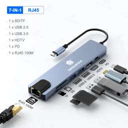 7 in 1 Type C Docking Station with Sd TF Card Reader Ethernet PD Ports USB 3.0 and Ports USB 3.0 2.0 for MacBook Pro Air HP XPS