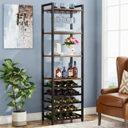 Tribesigns 20 Bottle Wine Bakers Rack, 9 Tier Freestanding Wine Rack with Glass Holder and Storage Shelves