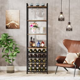 Tribesigns 20 Bottle Wine Bakers Rack, 9 Tier Freestanding Wine Rack with Glass Holder and Storage Shelves