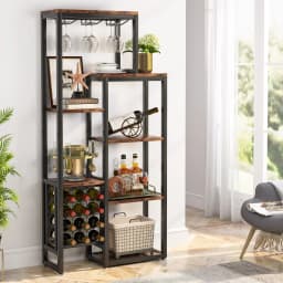 Tribesigns 20 Bottle Wine Bakers Rack, 9 Tier Freestanding Wine Rack with Glass Holder and Storage Shelves