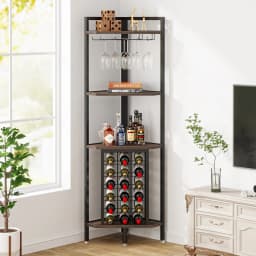 Tribesigns 20 Bottle Wine Bakers Rack, 9 Tier Freestanding Wine Rack with Glass Holder and Storage Shelves