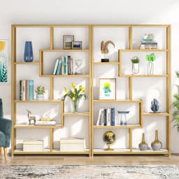 Tribesigns Bookshelf Bookcase, Gold 8-Open Shelf Etagere Bookcase with Faux Marble, Modern Book Shelves Display Shelf