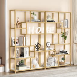 Tribesigns Bookshelf Bookcase, Gold 8-Open Shelf Etagere Bookcase with Faux Marble, Modern Book Shelves Display Shelf