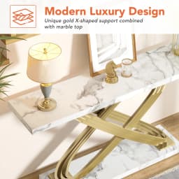 Tribesigns 55 Inch Modern Console Table, Faux Marble Gold Entryway Table Behind Sofa Couch, Narrow Rectangular Sofa Table