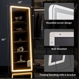 63"x20" Full Length Mirror with Lights,LED Mirror Full Length,Lighted Floor Mirror with Stand,Full Body Mirror with Dimming