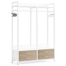 Tribesigns Freestanding Closet Organizer for Hanging Clothes, Heavy Duty Garment Rack with Drawers, 8 Hooks and Storage Shelves