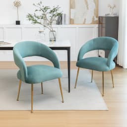 SEYNAR Mid Century Modern Velvet Upolstered Open-Back Dining Chair Set of 2