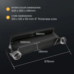 Front Upgraded Tube and Fin Intercooler For BMW E82 E88 E89 E90 E91 E92 E93 Z4 N54 N55 520 X 200 X 145 mm