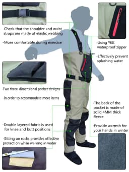 Fly Fishing Children to Adults Waders Neoprene Foot for Men Raft Hunting Quick-Dry Waterproof and Breathable