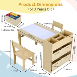 Kids Art Table and Chair Set with 2 Chairs Wooden Craft Table with Storage Shelves, Canvas Bins, Paper Roll, Kids Playroom Table
