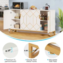 Tribesigns 59" White Gold Buffet Cabinet with Storage Kitchen Sideboard Storage Cabinet