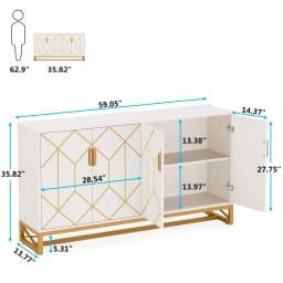 Tribesigns 59" White Gold Buffet Cabinet with Storage Kitchen Sideboard Storage Cabinet