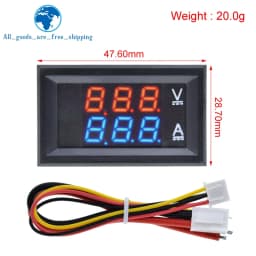 TZT DC 0-100V 10A Digital Voltmeter Ammeter Dual Display Voltage Detector Current Meter Panel Amp Volt Gauge 0.28" Red Blue LED
