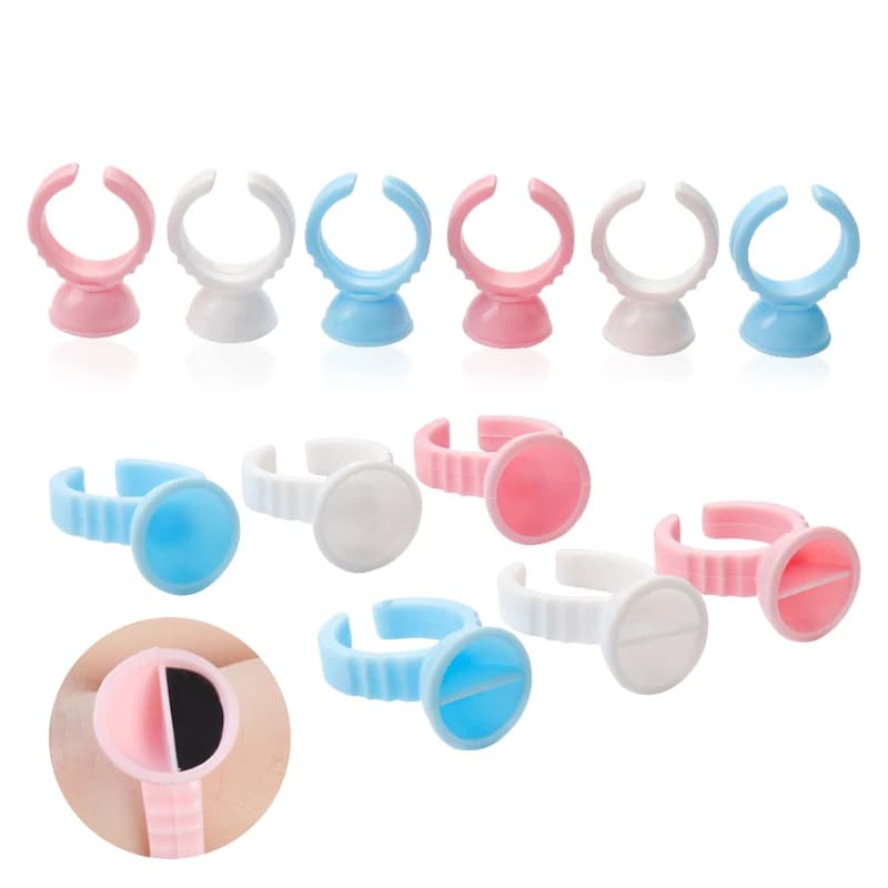 100Pcs Disposable False Lashes Glue Ring Cup Adhesive Pallet for Eyelash Extension Holder Container Tattoo Pigment Makeup Tools