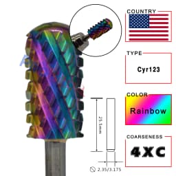 RolinStar 6.6 Large Round Top Barrel 4XC Gold Silver Dark Purple Blue Rainbow Rose Gold 7 Different Color Nail Drill Bits