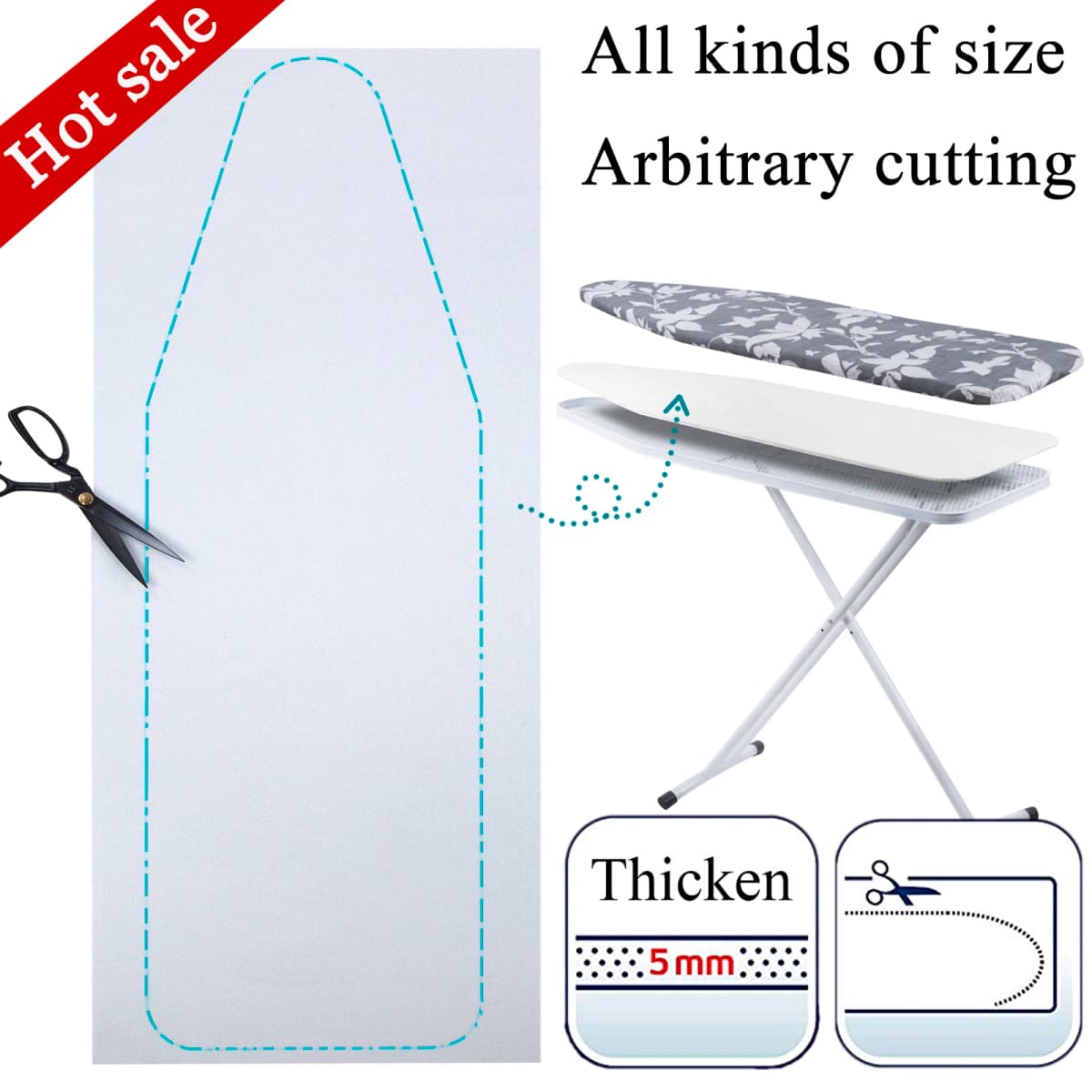 IRONING BOARD FELT PAD , Universal Replacement Ironing Board Felt Padding Underlay Breathable Cotton Felt,Easy to Cut