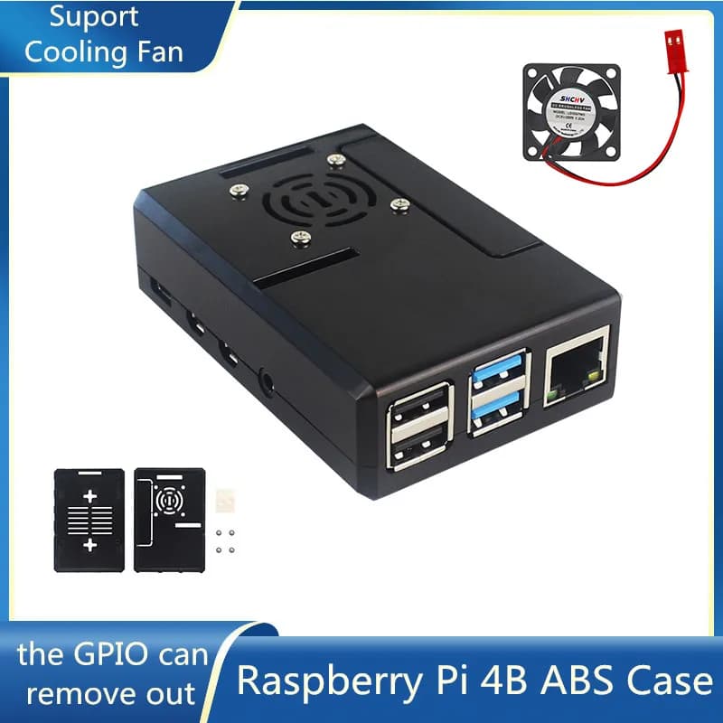 Raspberry Pi ABS Case Black Plastic Shell Removable GPIO Cover Optional With Cooling Fan For Raspberry Pi 4B