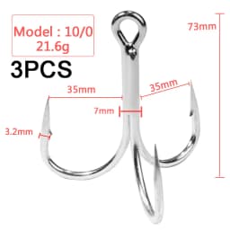 Huge Treble Hooks 4X Strong 1#-10/0# Fishhook Super Sharp Barbed Carbon Steel Anchor Tackle Round Bend Angle for Big Fish Hook