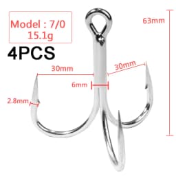 Huge Treble Hooks 4X Strong 1#-10/0# Fishhook Super Sharp Barbed Carbon Steel Anchor Tackle Round Bend Angle for Big Fish Hook