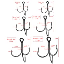 Huge Treble Hooks 4X Strong 1#-10/0# Fishhook Super Sharp Barbed Carbon Steel Anchor Tackle Round Bend Angle for Big Fish Hook