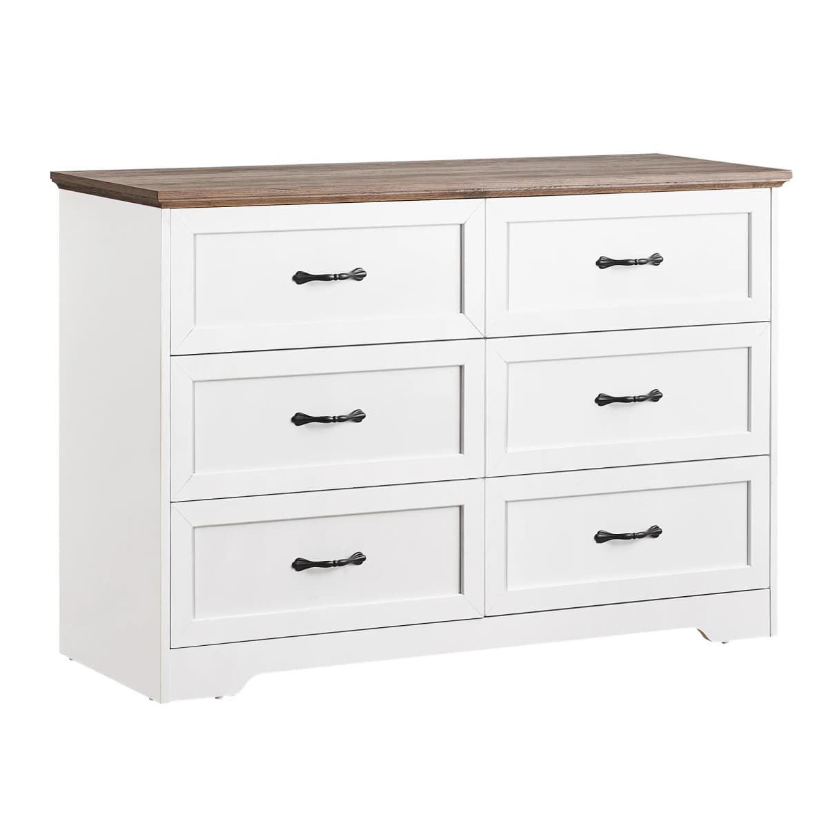 6 Drawer Dresser, Farmhouse Chest of Drawer with Metal Handles, Modern Storage Organizer with Anti-Collapse Design