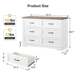 6 Drawer Dresser, Farmhouse Chest of Drawer with Metal Handles, Modern Storage Organizer with Anti-Collapse Design