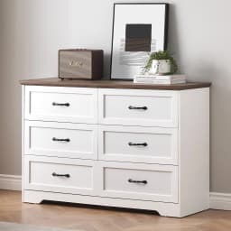 6 Drawer Dresser, Farmhouse Chest of Drawer with Metal Handles, Modern Storage Organizer with Anti-Collapse Design