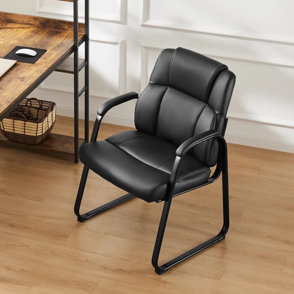 JHK Ergonomic Padded Backrest Living Room Gaming Chair Waterproof PU Leather Waiting Room Seat Thickened Sponge Cushion Arms