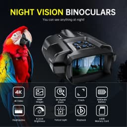 Night Vision Binoculars 4K Infrared 5000mAH Rechargeable 8X Digital Zoom 600 Meters Darkness Goggles 5000mAh Rechargeable, 64GB Card Included for Wildlife Observation & Surveillance