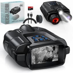 Night Vision Binoculars 4K Infrared 5000mAH Rechargeable 8X Digital Zoom 600 Meters Darkness Goggles 5000mAh Rechargeable, 64GB Card Included for Wildlife Observation & Surveillance