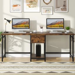 Tribesigns 78.74’’ Two Person Desk with 2 Drawers, Long Double Computer Desk Gaming Table with Shelves