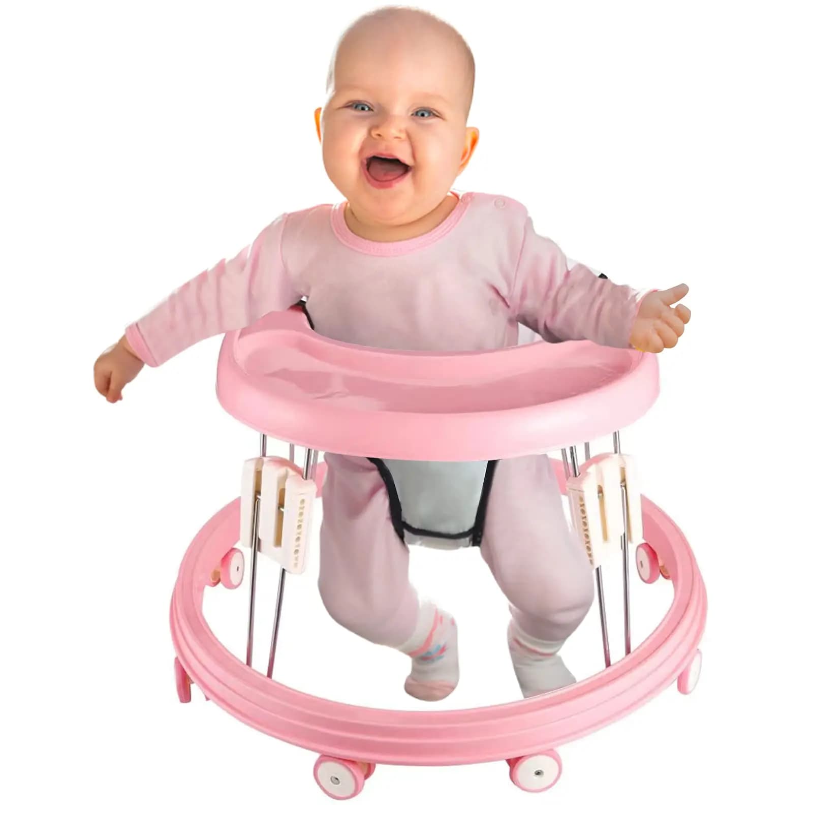Baby Walker, Foldable Multi-Function Anti-Rollover Walker with Brake Design, 5 Level Height Adjustable, Baby Walkers