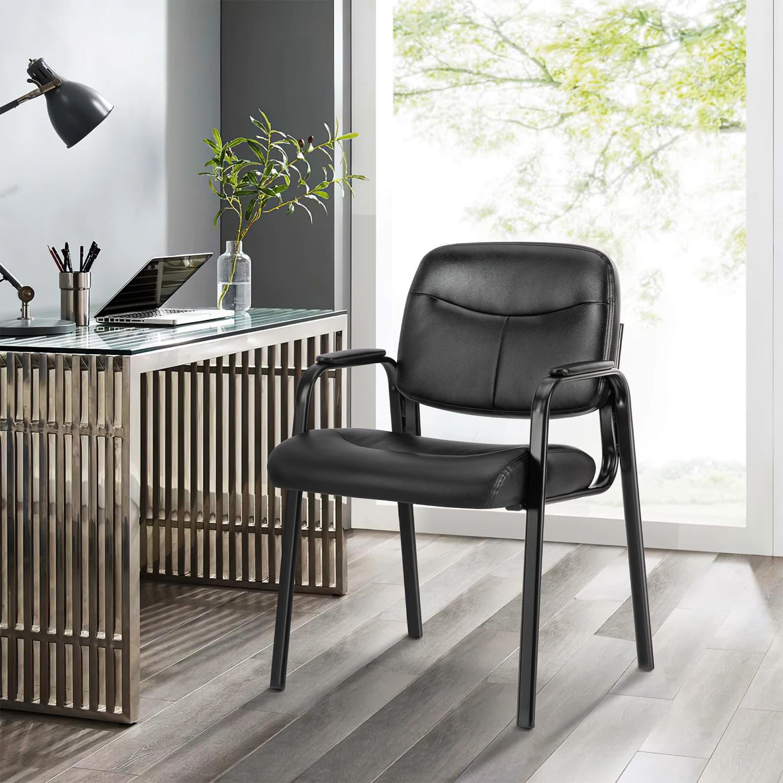 JHK Pu Leather Office Waiting Room Guest Chair Metal Frame Sponge Cushion Conference Room Lobby Table Chairs For Furniture