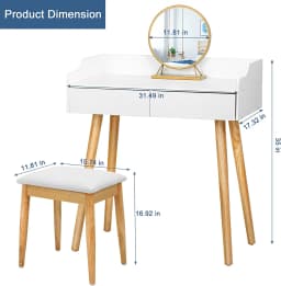 White Makeup Vanity Set with Mirror 2 Drawers Dressing Table for Bedroom