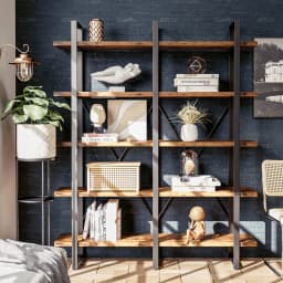 IRONCK Industrial Bookshelf and Bookcase Double Wide 5 Tier, Large Open Shelves, Wood and Metal Bookshelves for Home Office