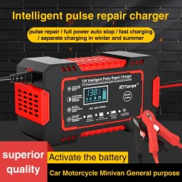 Car Battery Charger 12V 6A Touch Screen Pulse Repair LCD Fast Power Charging Wet Dry Lead Acid Digital LCD Display