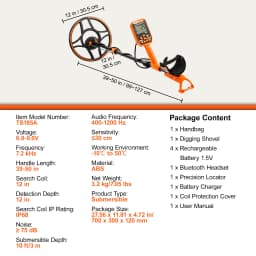 SucceBuy Professional Rechargeable Metal Detector 12" IP68 Waterproof Coil 39-50 in Adjustable + LCD 7Modes for Treasure Hunting