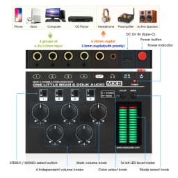 Nobsound MX5 Ultra Low Noise 4-Channel Stereo Audio Mixer Mini Stereo / Mono 6.35/3.5mm Mixer for Club/Studio/Bar