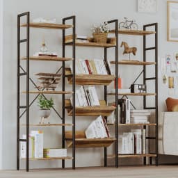 IRONCK Bookcases and Bookshelves Triple Wide 5 Tiers Industrial Bookshelf, Large Etagere Bookshelf Open Record Player Shelves