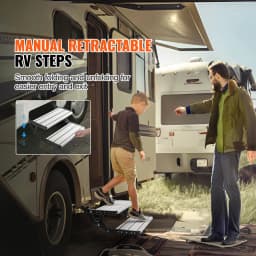 SucceBuy RV Steps 2-Step Manual Retractable RV Stairs Foldable 440 LBS Load Capacity Aluminum Alloy Steps Thickened Steel Plate