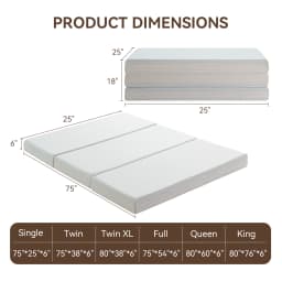 Hcore 1 PC Tri fold Memory Foam Mattress, 6 Inch Fold Up Mattress with Storage Bag, Full Folding Mattress for Floor, Guest Beds
